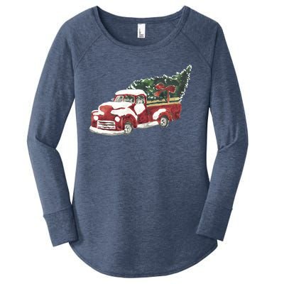 Retro Christmas Holiday Truck Women's Perfect Tri Tunic Long Sleeve Shirt