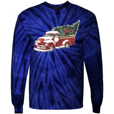 Retro Christmas Holiday Truck Tie-Dye Long Sleeve Shirt