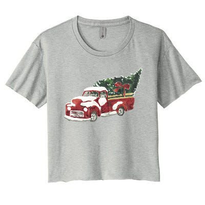 Retro Christmas Holiday Truck Women's Crop Top Tee