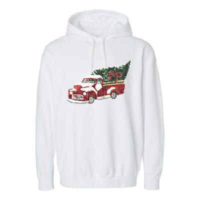 Retro Christmas Holiday Truck Garment-Dyed Fleece Hoodie