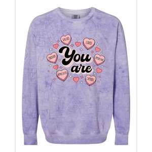 Retro Candy Heart Teacher Valentine's Day You Are Enough Colorblast Crewneck Sweatshirt