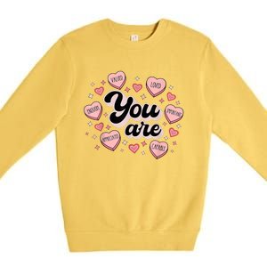 Retro Candy Heart Teacher Valentine's Day You Are Enough Premium Crewneck Sweatshirt