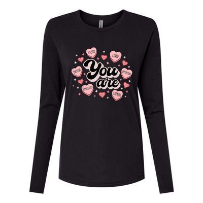 Retro Candy Heart Teacher Valentine's Day You Are Enough Womens Cotton Relaxed Long Sleeve T-Shirt