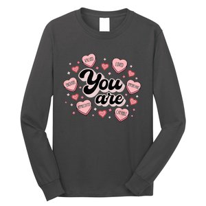 Retro Candy Heart Teacher Valentine's Day You Are Enough Long Sleeve Shirt