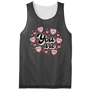 Retro Candy Heart Teacher Valentine's Day You Are Enough Mesh Reversible Basketball Jersey Tank