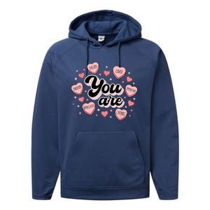 Retro Candy Heart Teacher Valentine's Day You Are Enough Performance Fleece Hoodie