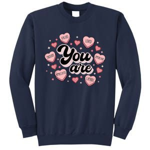 Retro Candy Heart Teacher Valentine's Day You Are Enough Sweatshirt