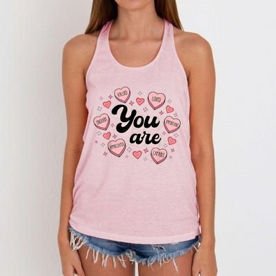 Retro Candy Heart Teacher Valentine's Day You Are Enough Women's Knotted Racerback Tank