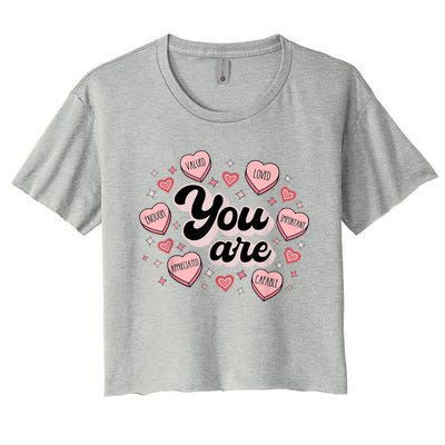 Retro Candy Heart Teacher Valentine's Day You Are Enough Women's Crop Top Tee