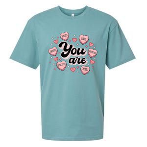 Retro Candy Heart Teacher Valentine's Day You Are Enough Sueded Cloud Jersey T-Shirt