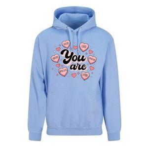 Retro Candy Heart Teacher Valentine's Day You Are Enough Unisex Surf Hoodie