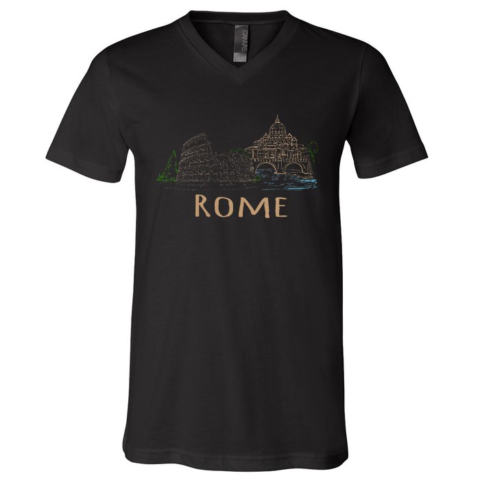 Rome Colosseum Italy Italia Roman Amphitheatre Ancient Rome V-Neck T-Shirt