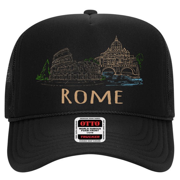 Rome Colosseum Italy Italia Roman Amphitheatre Ancient Rome High Crown Mesh Back Trucker Hat