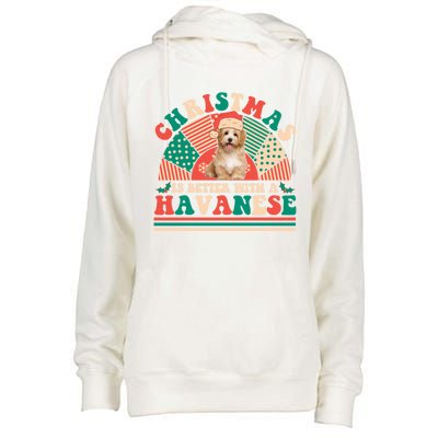 Retro Christmas Is Better With A Havanese Gift Santa Hat Gift Womens Funnel Neck Pullover Hood