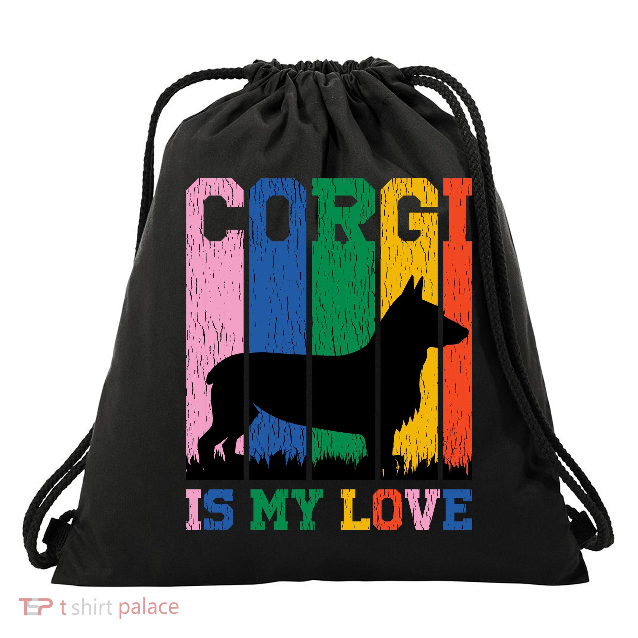 Retro Corgi Is My Love Drawstring Bag