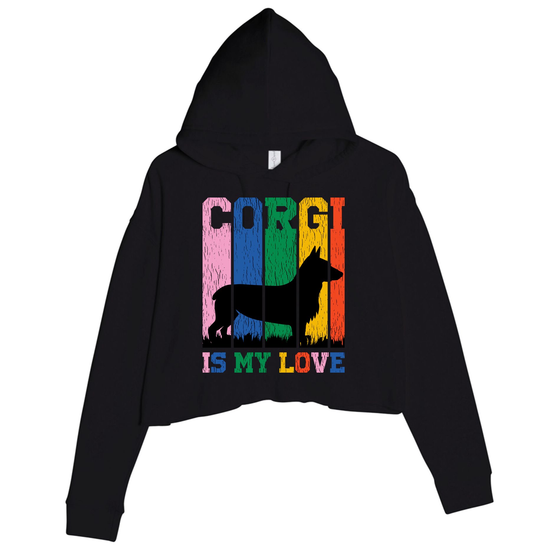 Retro Corgi Is My Love Crop Fleece Hoodie