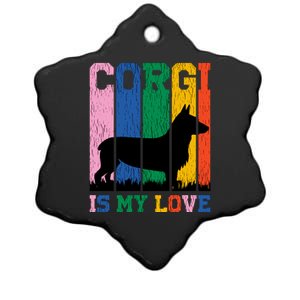 Retro Corgi Is My Love Ceramic Star Ornament