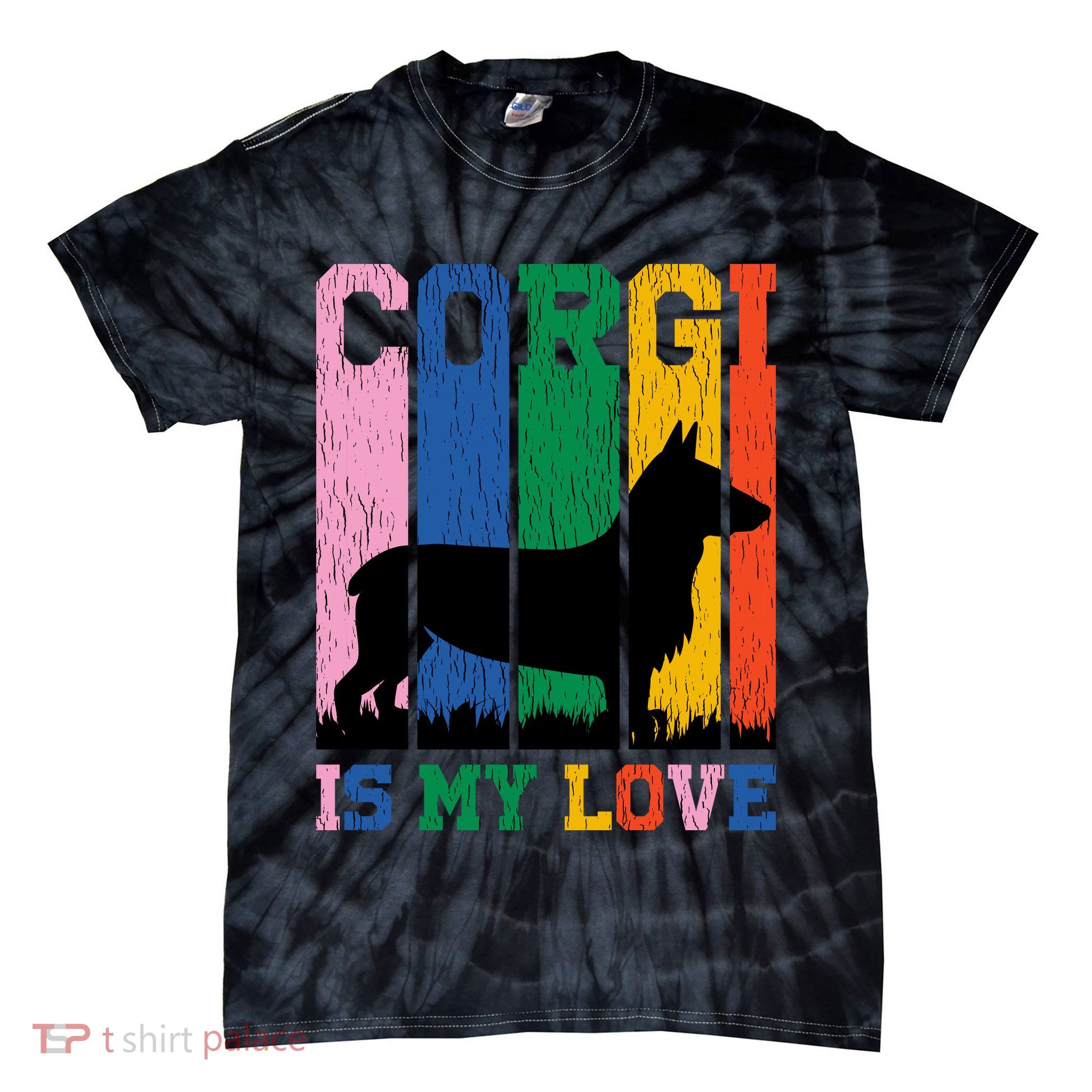 Retro Corgi Is My Love Tie-Dye T-Shirt