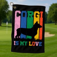 Retro Corgi Is My Love Golf Towel