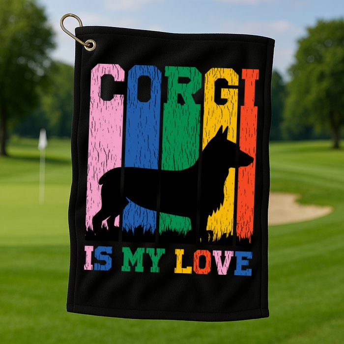 Retro Corgi Is My Love Golf Towel