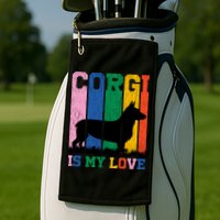 Retro Corgi Is My Love Golf Towel