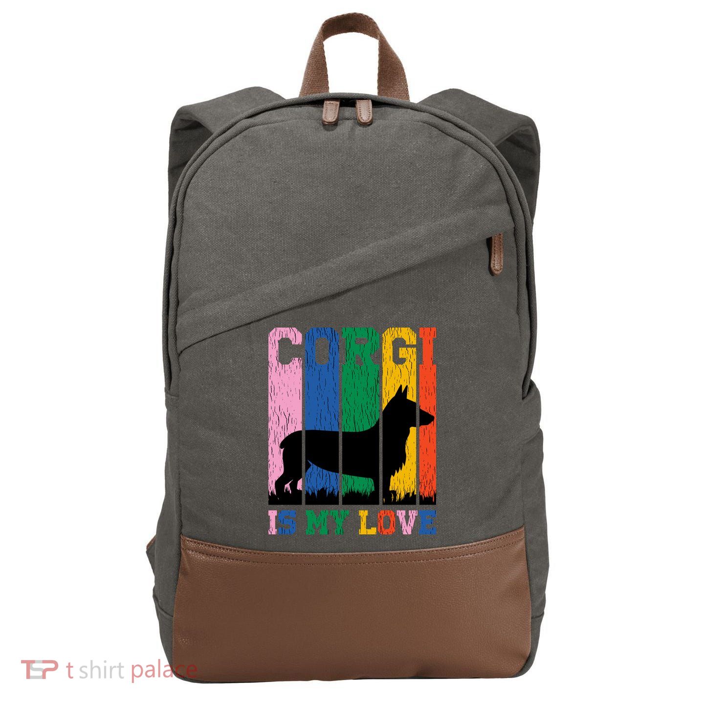 Retro Corgi Is My Love Cotton Canvas Backpack