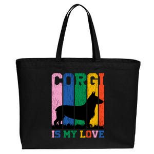 Retro Corgi Is My Love Cotton Canvas Jumbo Tote