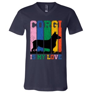 Retro Corgi Is My Love V-Neck T-Shirt