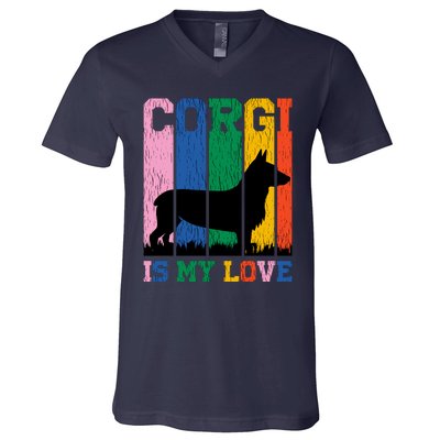 Retro Corgi Is My Love V-Neck T-Shirt