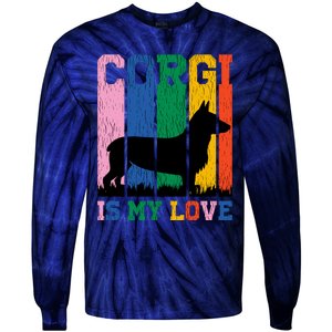 Retro Corgi Is My Love Tie-Dye Long Sleeve Shirt