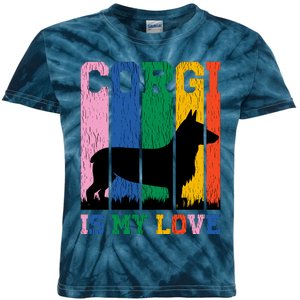 Retro Corgi Is My Love Kids Tie-Dye T-Shirt