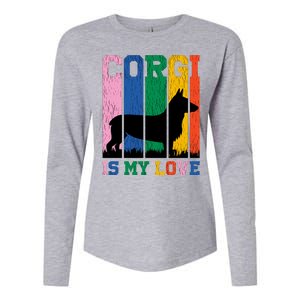 Retro Corgi Is My Love Womens Cotton Relaxed Long Sleeve T-Shirt