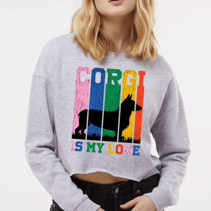 Retro Corgi Is My Love Cropped Pullover Crew