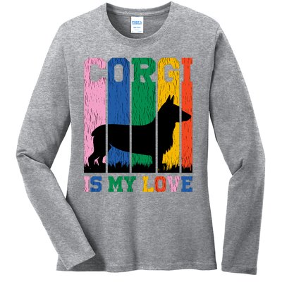 Retro Corgi Is My Love Ladies Long Sleeve Shirt