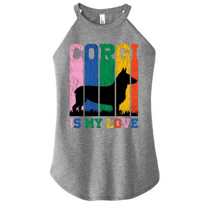 Retro Corgi Is My Love Women’s Perfect Tri Rocker Tank