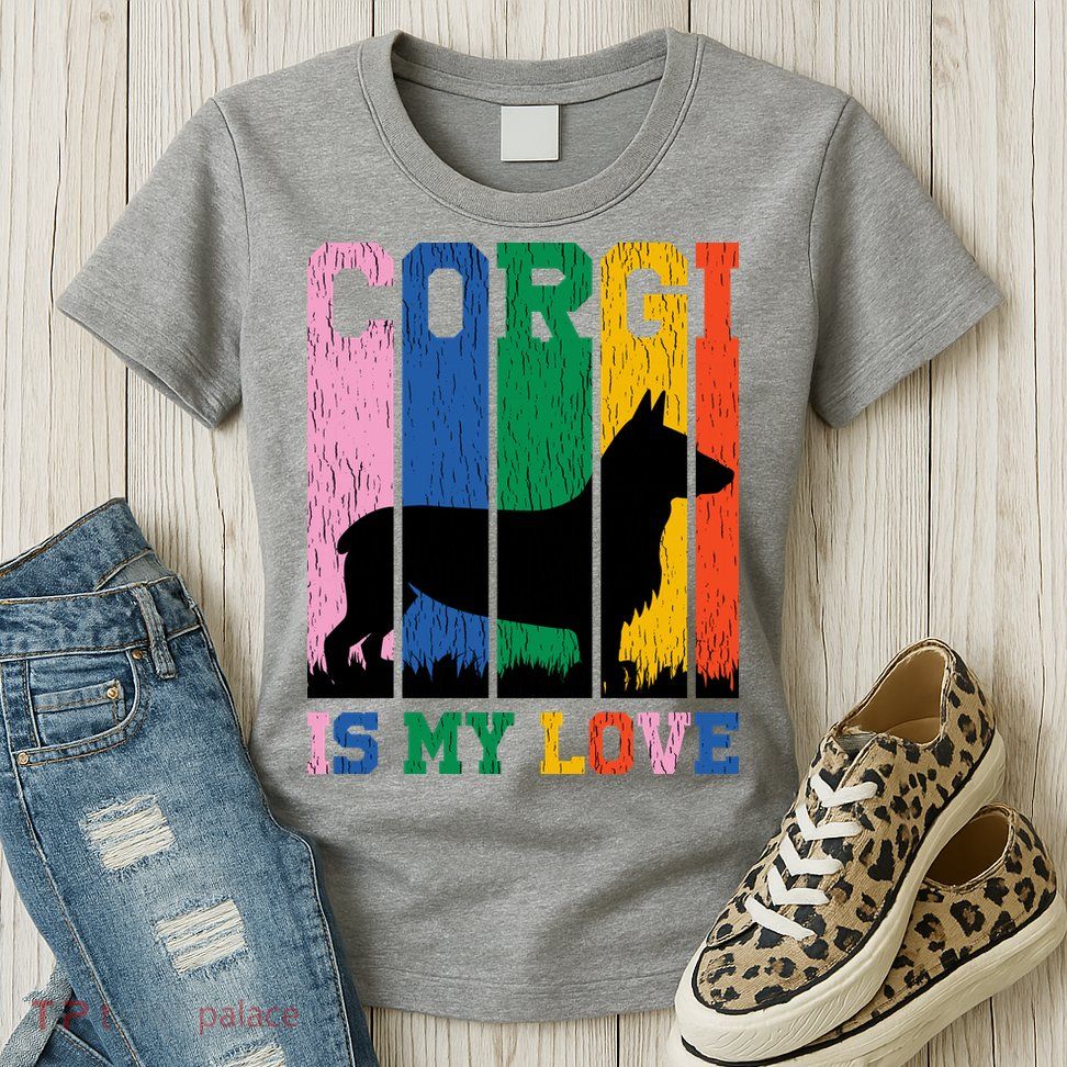 Retro Corgi Is My Love Womens T-Shirt