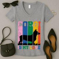 Retro Corgi Is My Love Women's V-Neck T-Shirt