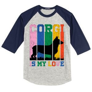 Retro Corgi Is My Love Kids Colorblock Raglan Jersey