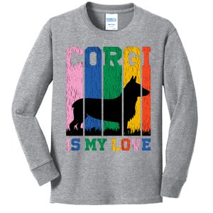 Retro Corgi Is My Love Kids Long Sleeve Shirt