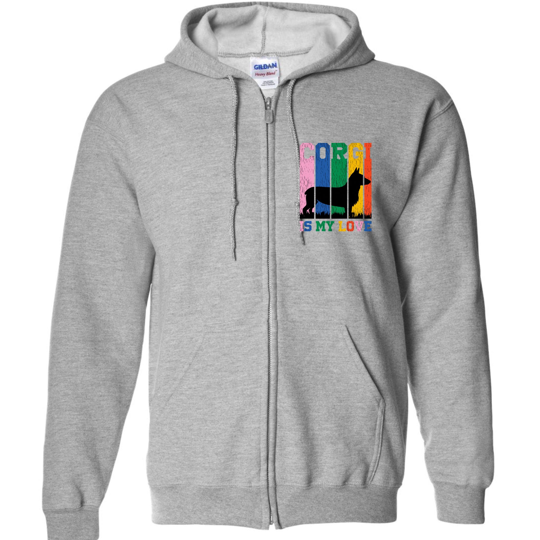 Retro Corgi Is My Love Full Zip Hoodie