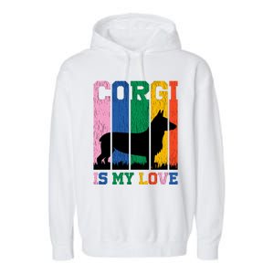 Retro Corgi Is My Love Garment-Dyed Fleece Hoodie