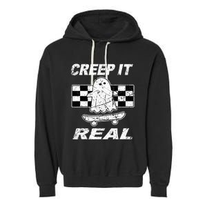 Retro Creep It Real Shirts Ghost Halloween Garment-Dyed Fleece Hoodie