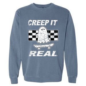 Retro Creep It Real Shirts Ghost Halloween Garment-Dyed Sweatshirt