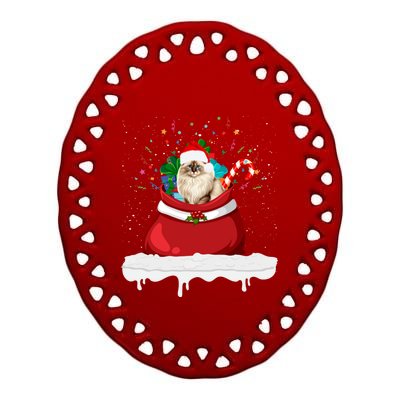 Ragdoll Cat In Santa Hat Christmas Holiday Design Cat Lover Ceramic Oval Ornament