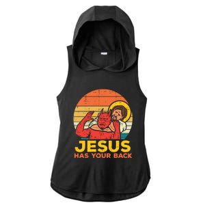 Retro Christian Jesus Has Your Back Jiu Jitsu Ladies PosiCharge Tri-Blend Wicking Draft Hoodie Tank