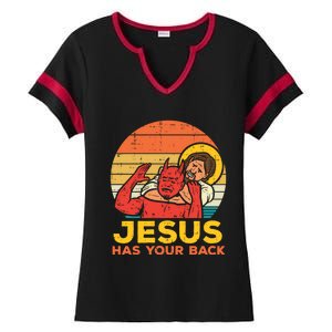 Retro Christian Jesus Has Your Back Jiu Jitsu Ladies Halftime Notch Neck Tee