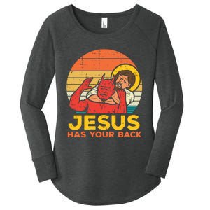 Retro Christian Jesus Has Your Back Jiu Jitsu Women's Perfect Tri Tunic Long Sleeve Shirt