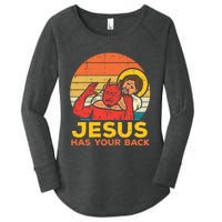 Retro Christian Jesus Has Your Back Jiu Jitsu Women's Perfect Tri Tunic Long Sleeve Shirt