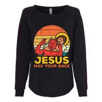 Retro Christian Jesus Has Your Back Jiu Jitsu Womens California Wash Sweatshirt