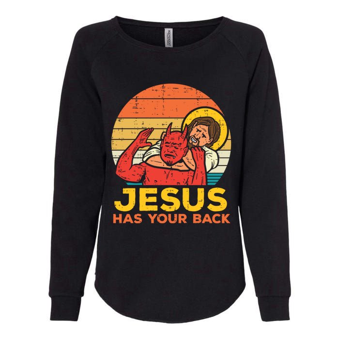 Retro Christian Jesus Has Your Back Jiu Jitsu Womens California Wash Sweatshirt